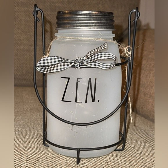 RAE DUNN MASON JAR IN CARRIER LIGHTED "ZEN" RARE Glow Frosted LANTERN LIGHT Lamp - Picture 2 of 4